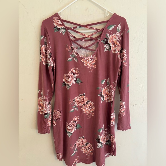 No Boundaries floral mauve and pink knee length long sleeve dress size XL - Picture 2 of 4